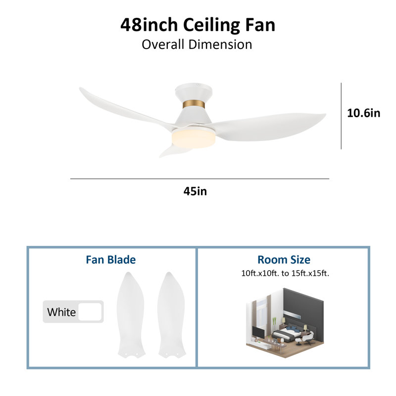 Ventilateur de plafond 45 "avec lumière Dyonne, Blanc