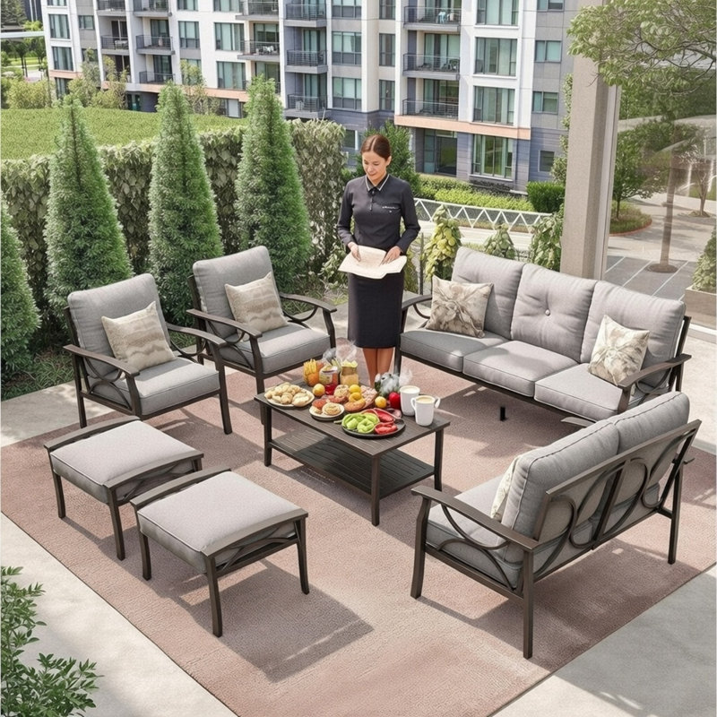 7-Piece Metal Patio Furniture Set, Gray