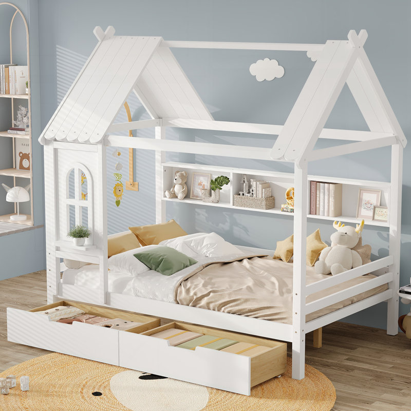 Lits avec tiroirs de rangement, Double , Blanc 