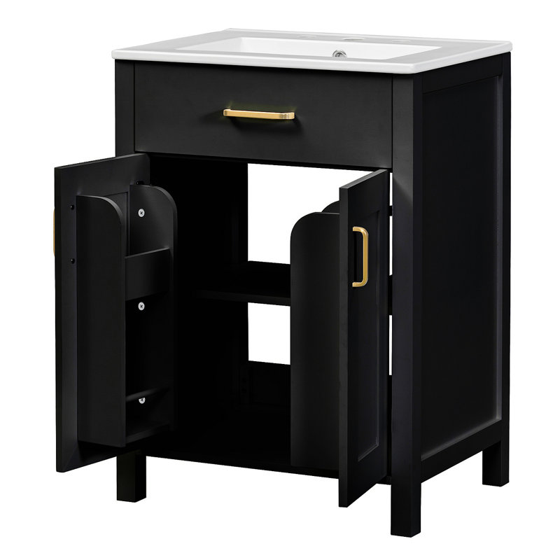 Meuble-lavabo moderne de 48 pouces avec lavabo en céramique, portes à fermeture en douceur, tiroir rabattable, tablettes de porte à double couche, solution de rangement élégante