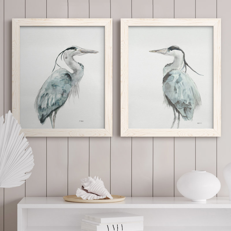 Blue Heron I - ensemble de 2 reproductions d'art sur toile encadrées, H 24 po x l 36 po x P 1,5 po, Cadre blanc