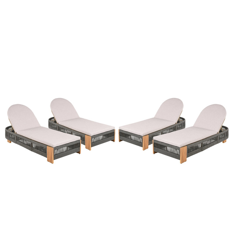Outdoor Chaise Lounge Chair, Acacia wood Pool Chair with Adjustable Backrest and Cushion, Outdoor Lounge Chair for Beach, Yard, or Poolside (Grey rope)