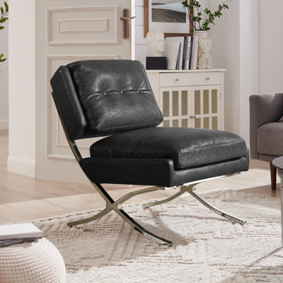Charliee 26.38'' W Tufted Faux Leather Upholstered Accent Slipper Chair