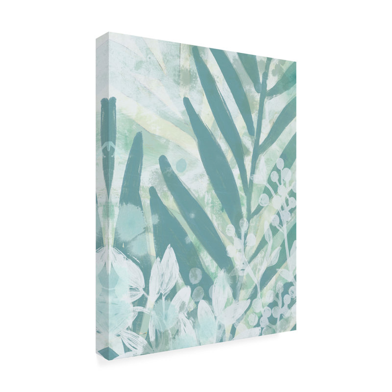 Aqua Palms Vertical Canvas Art with Wood Frame