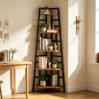 Five story corner shelf, narrow bookshelf, suitable for small spaces, industrial style bookshelf display rack, suitable for living rooms, bedrooms, of