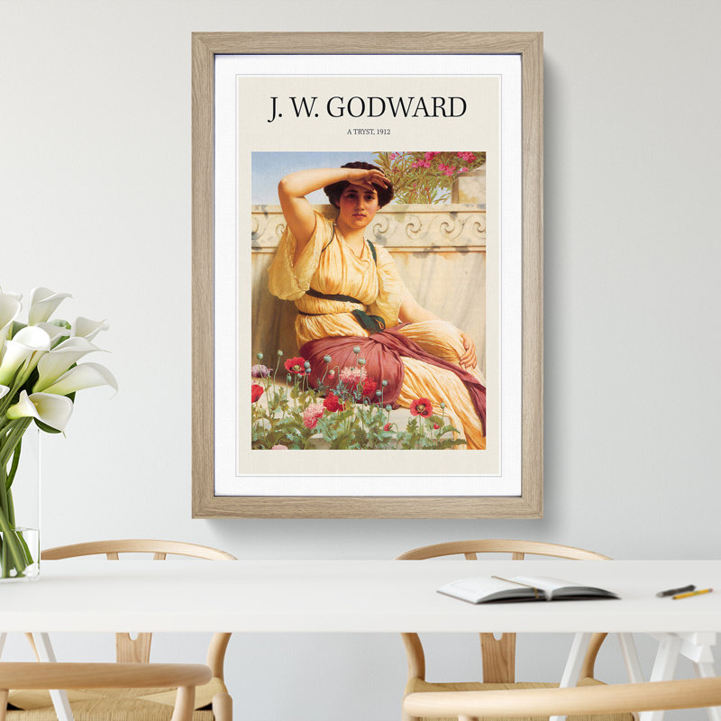 A Tryst by John William Godward - Picture Frame Painting, 48cm H x 36cm W x 2cm D, Oak Framed