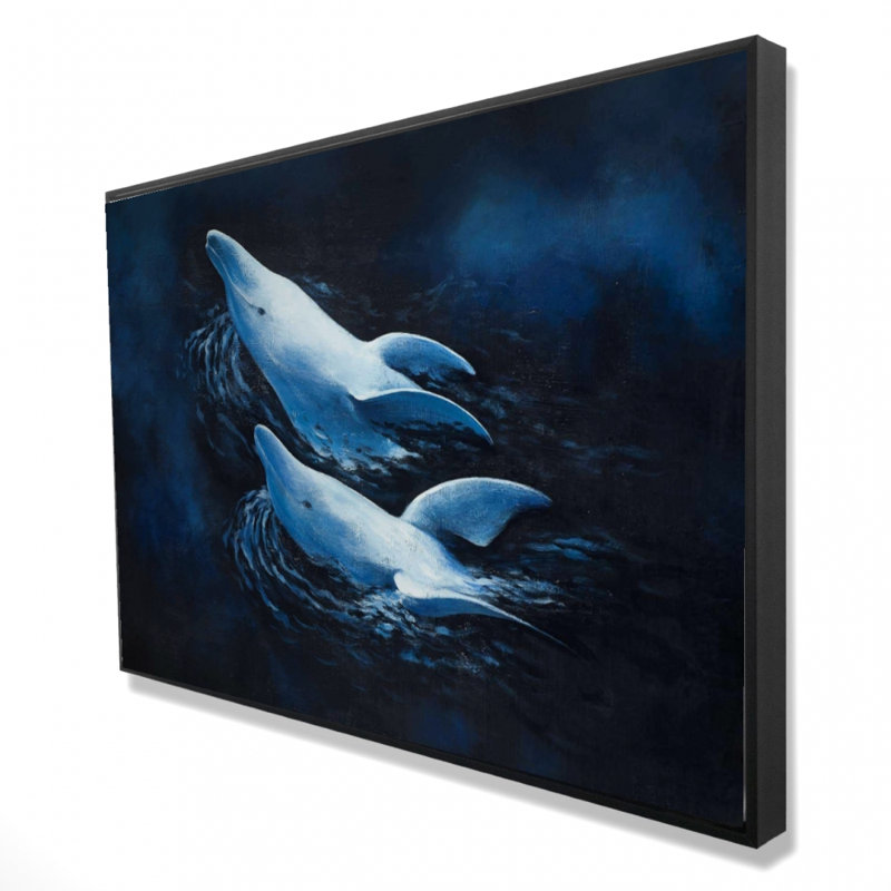 Deux dauphins qui nagent - Art contemporain sur toile aquatique