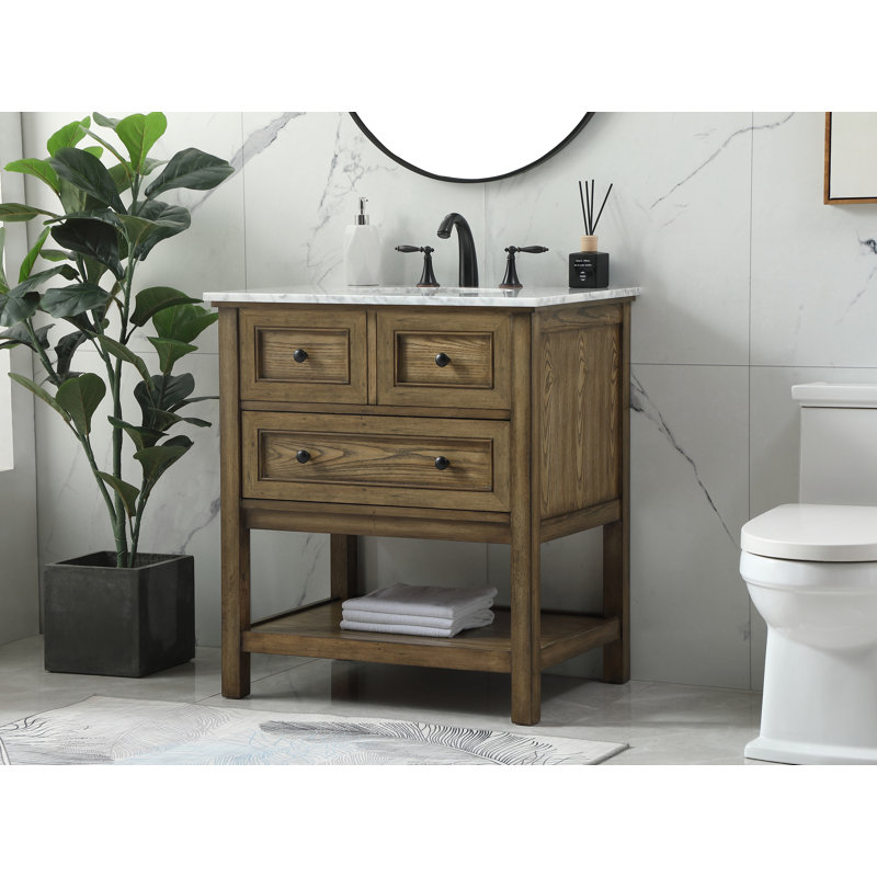 30'' Single Bathroom Vanity with Carrara Marble Top, Dark Brown