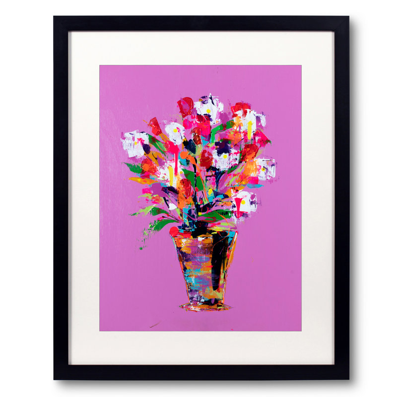 Fleurs sur fond rose par Jphono 1, 20" H x 16" W, Papier avec cadre noir, Blanc