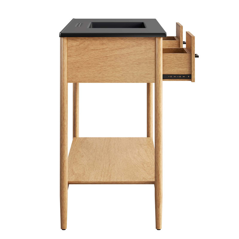 Ensemble de meuble-lavabo simple 48 po avec plateau en céramique Modway Zaire, Noir, Naturel