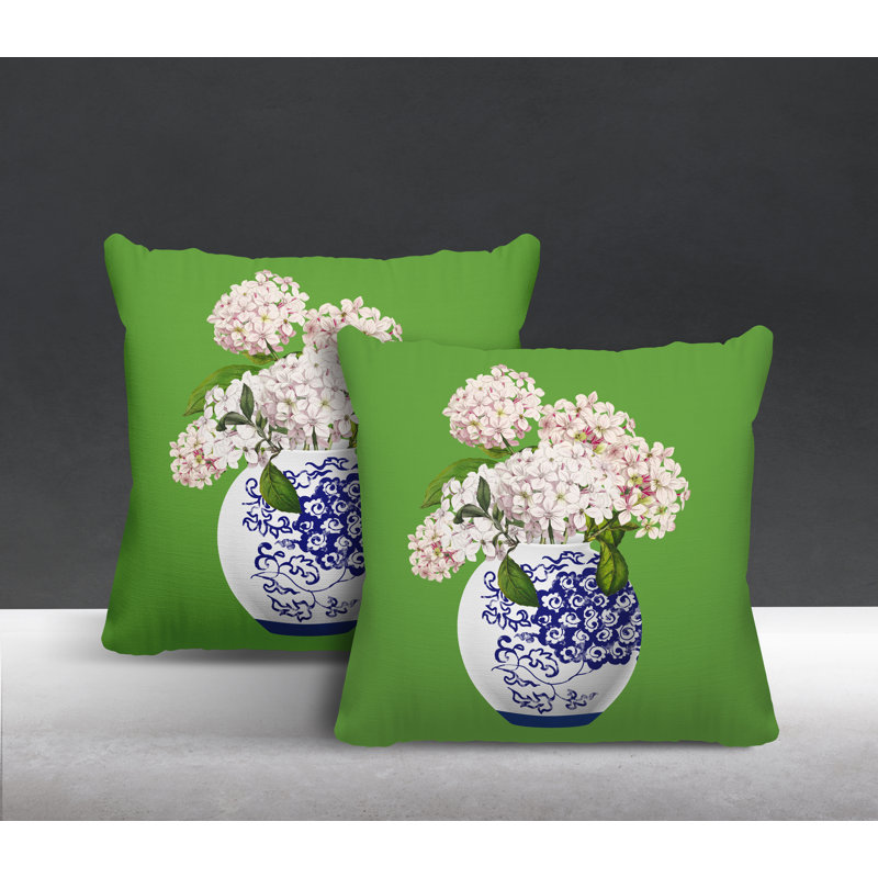  Coussin décoratif intérieur / extérieur floral, L 17 po x H 17 po, Chartreuse