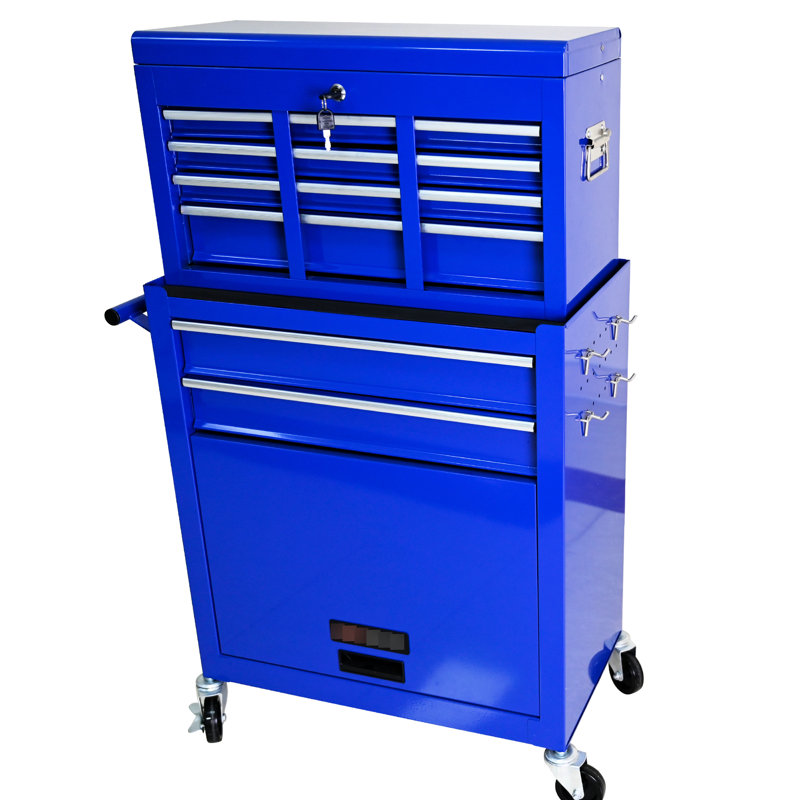 High Capacity Blue Tool Chest With 8 Drawers - Stable & Movable Rolling 8 Lockable Spacious Interior