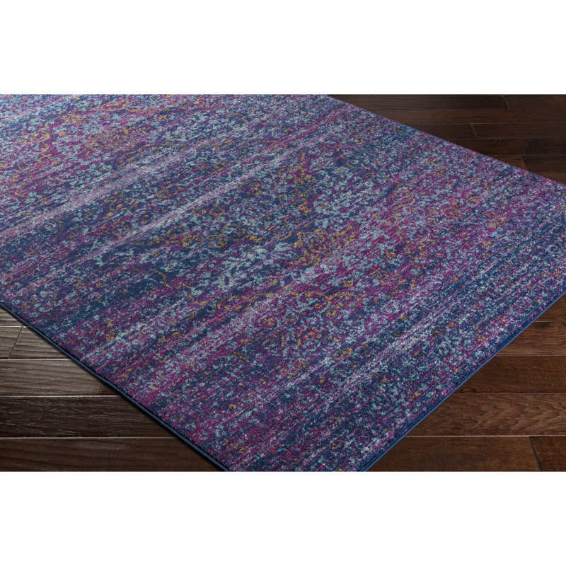 Tapis oriental bleu foncé / mauve Hillsby, Rectangle 5 pi 3 po x 7 pi 3 po