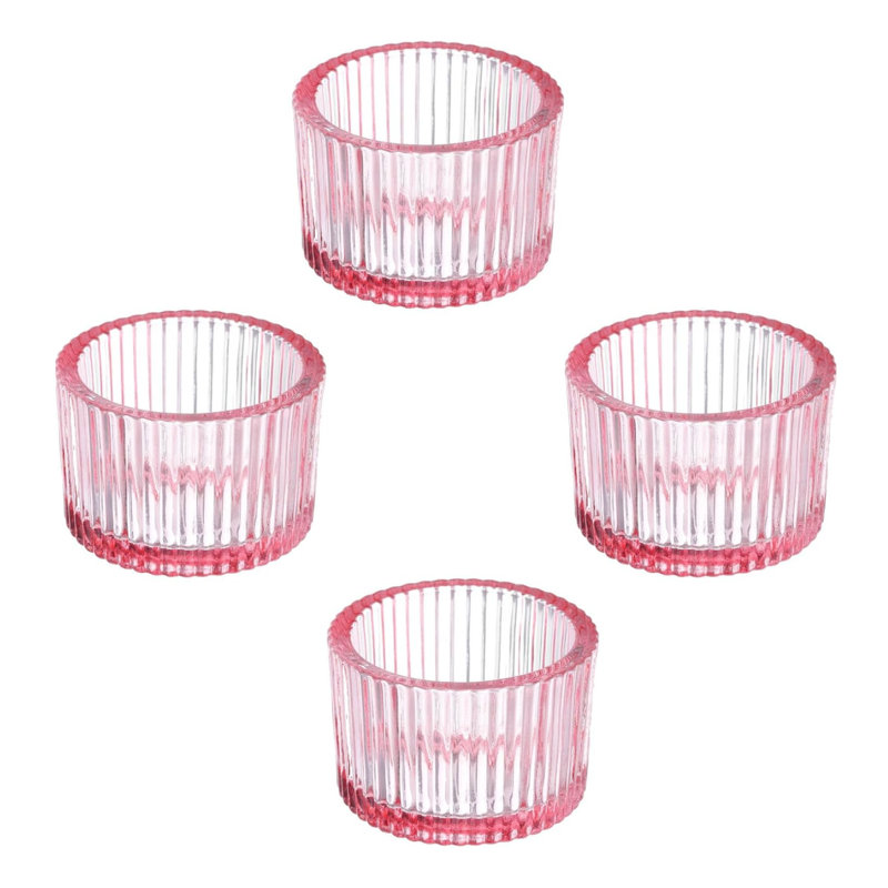 4 bougeoirs en verre rose 4 pièces