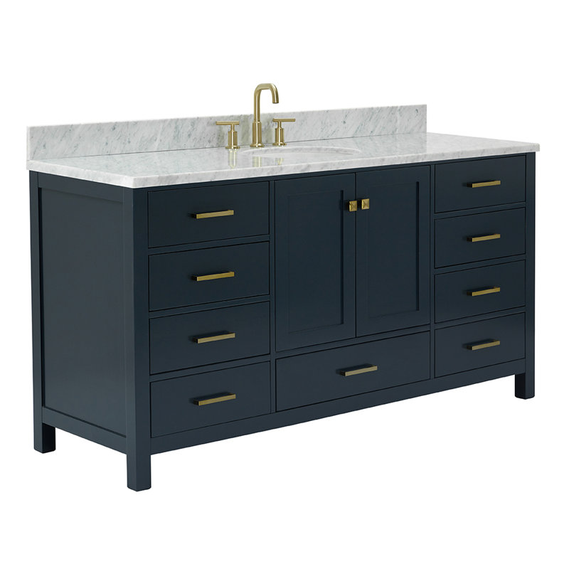 Flynt 67'' Single Bathroom Vanity with Carrara Marble Top, Midnight Blue
