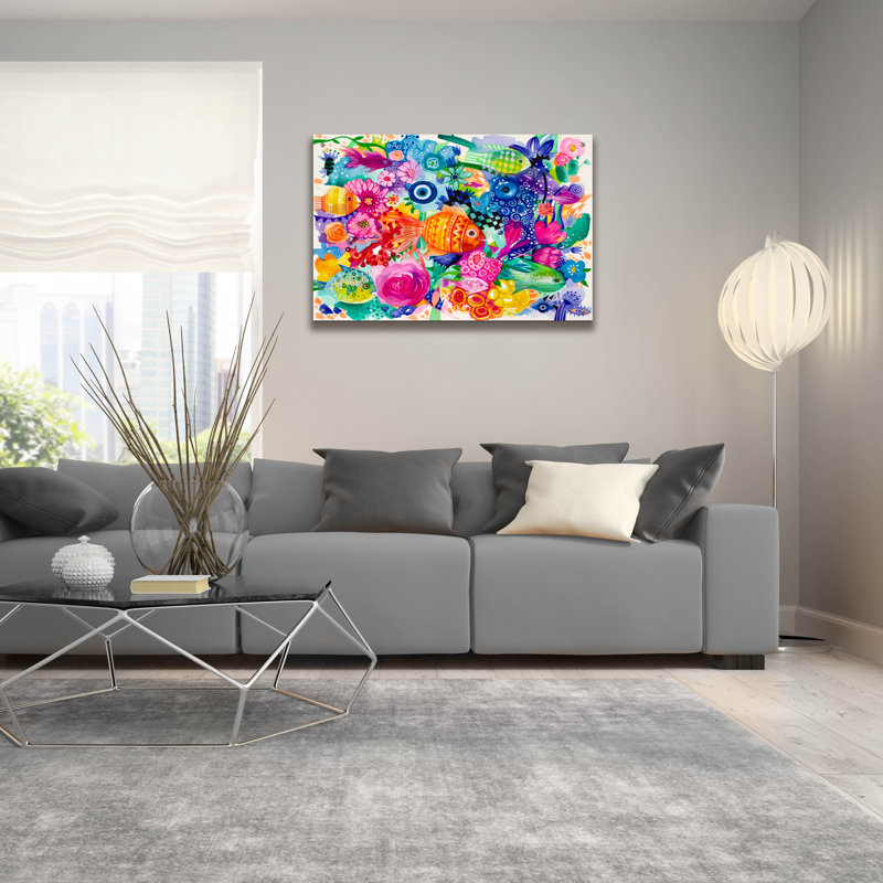 Art mural en verre Highland Dunes «Fish Nazar» par Oxana Zaika, H 24 po x l 36 po x P 0,2 po