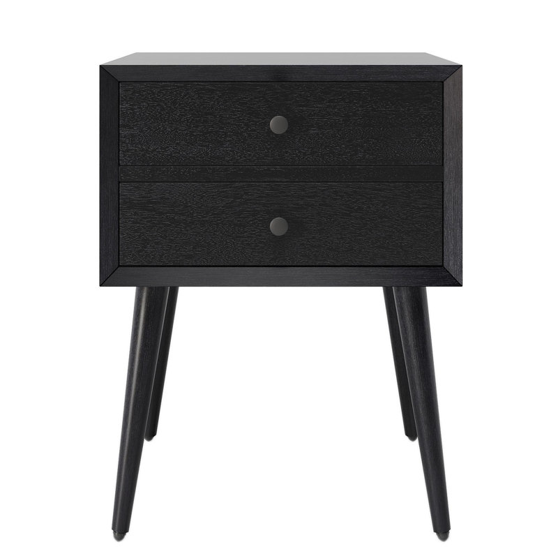 Table de chevet avec 2 tiroirs, noir