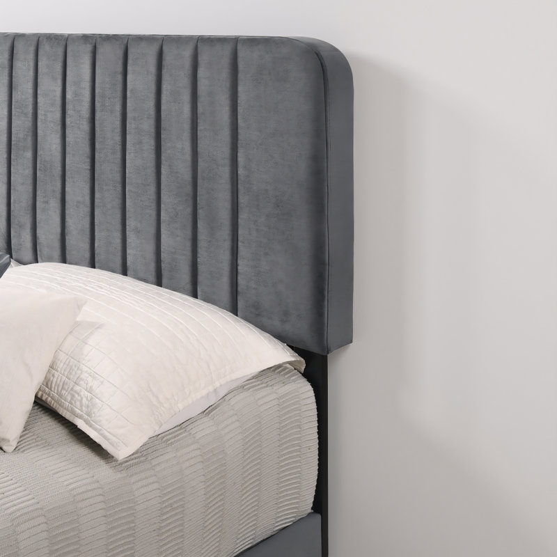 Lit double en velours Valletta, Gris, Double