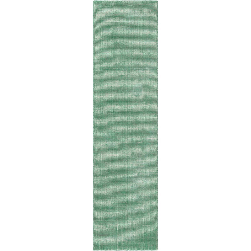 Tapis rayé en laine tissé à la main Colyt en vert / blanc, Tapis de couloir 2 pi x 8 pi
