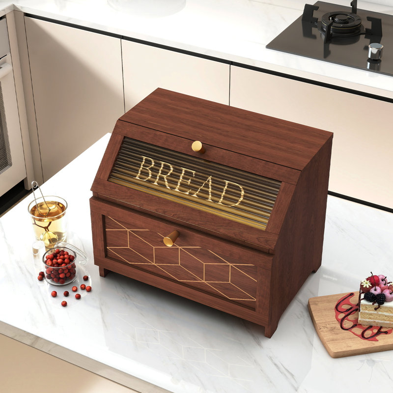 Geometric Pattern Bread Box - Stylish Storage Solution for Kitchen, Brown