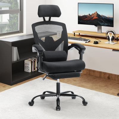 Mesh Office Chair with Wheels, Swivel Computer Desk Chair with Headrest, Armrest, Lumbar Support and Footrest, Height Adjustable