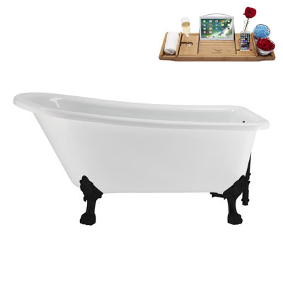 58" Streamlin Clawfoot Tub,Tray,Drain, Clawfeet