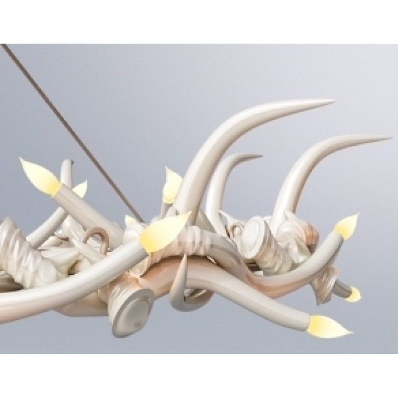 Lustre en résine et céramique, Plaqué bronze, Fumée, 24" Diameter x 11” Height