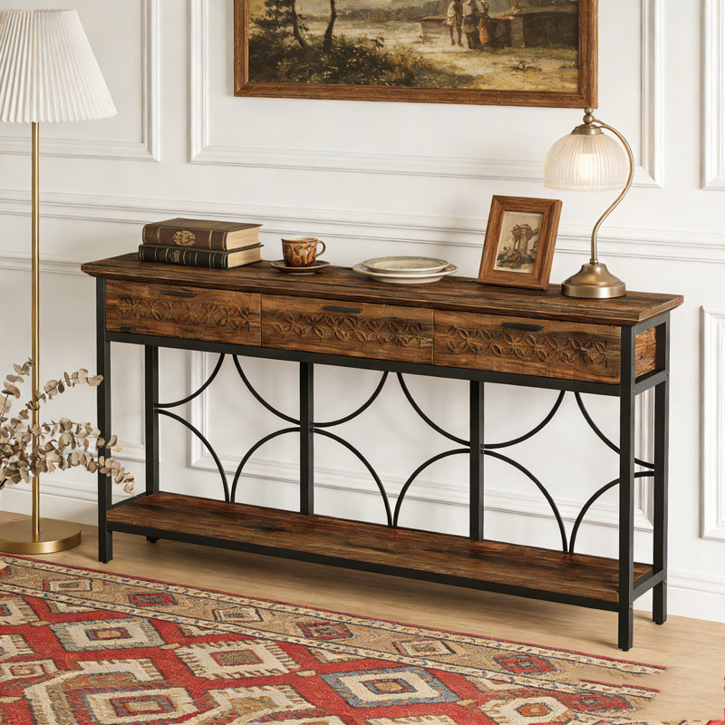Table d'appoint longue avec tiroirs de rangement