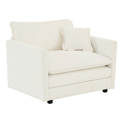 Fauteuil d'appoint blanc de 2 personnes, fauteuils rembourrés en tissu de haute chenille, chaises de salon, structure en bois massif, siège confortable, coussin décoratif blanc, chaises d'appoint avec coussin, structure solide, respirant