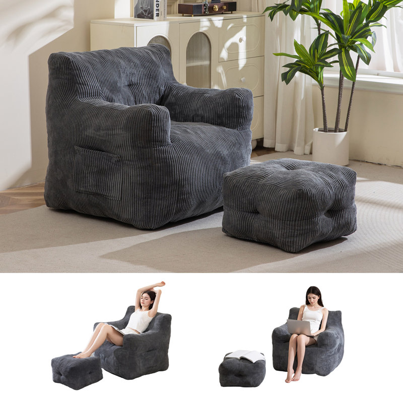 Canapé en mousse viscoélastique avec repose-pieds Corduroy, Velours côtelé gris