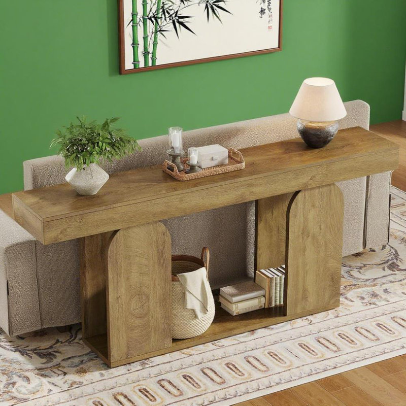 Rustic Farmhouse U-shaped Console Table - Light Brown Mdf, Timeless Charm For Modern/rustic Interiors