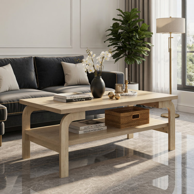 Table basse Hommoo de 47 po de style Mid-Century, Naturel