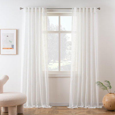 Janie Rod Pocket Linen Blend Semi-Sheer Curtain Panel Pair 