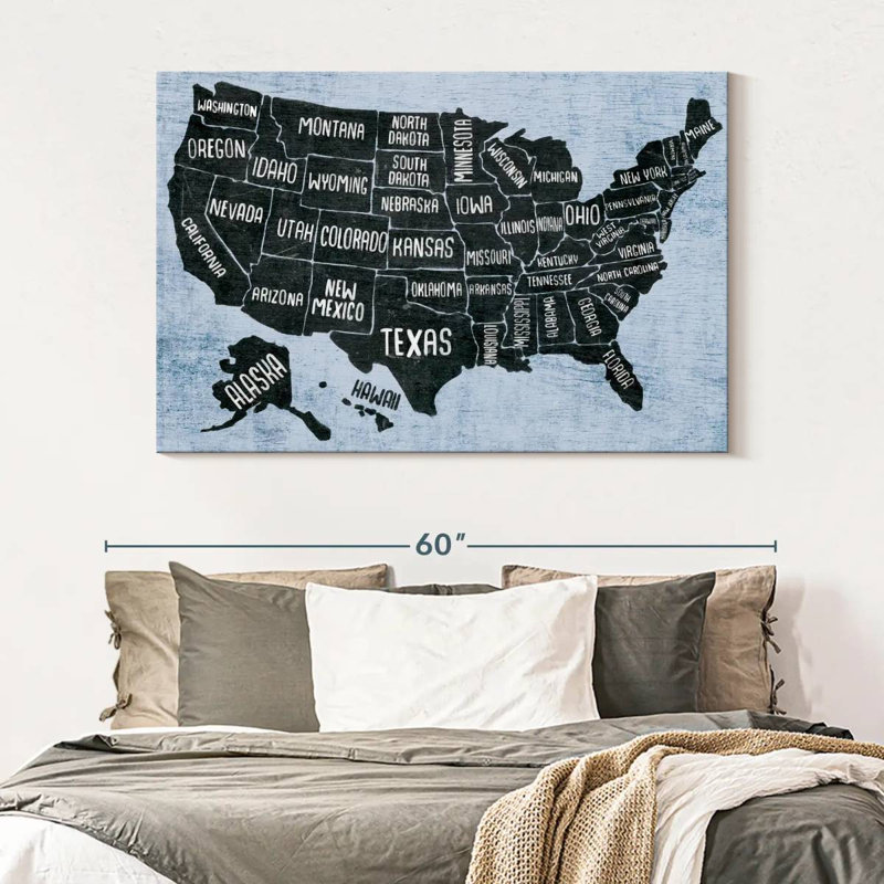 Keiri BW States USA Map, 34" H x 51" W