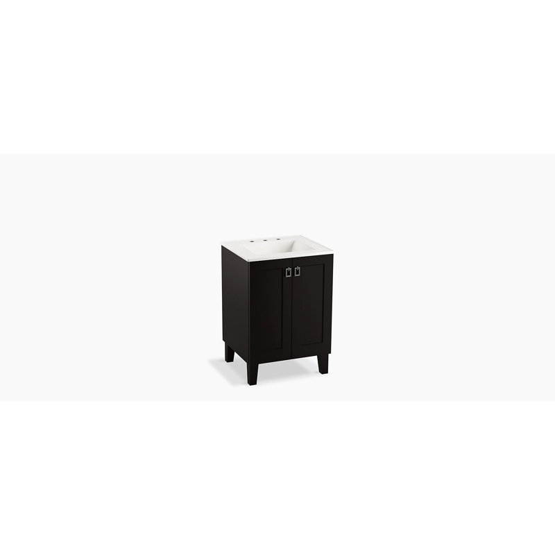 Poplin 24" Bathroom Vanity Cabinet With Legs And 2 Doors, Batiste noire