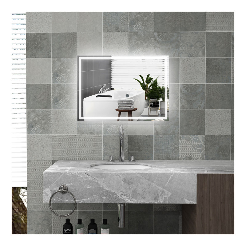 Miroir de salle de bain à intensité variable avec lumières DEL, 3 couleurs et désembuage, 31,5 po x 23,5 po