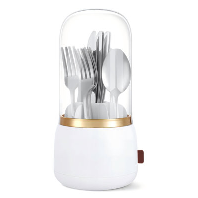 Silverware Organizer with Lid,Silverware Holder,Utensil Holder | 360°Rotating,Spoon,Cutlery,Chopstick,Fork Holder,Silverware Caddy,Flatware Organizers,Plastic Utensil Holder for Countertop