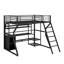 Lit mezzanine double en métal avec poste de travail, garde-robe, DEL et rangement multiple