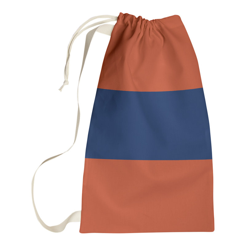 Fabric Laundry Bag with Handles, 29" H x 18" W x 1.5" D, Navy Blue/Orange/Navy Blue