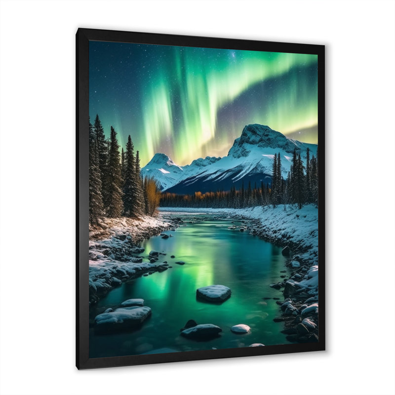 Yukon Northern Lights Beauty V - salon d'art mural canadien, H 32 po x l 24 po x P 1 po, Cadre photo noir simple
