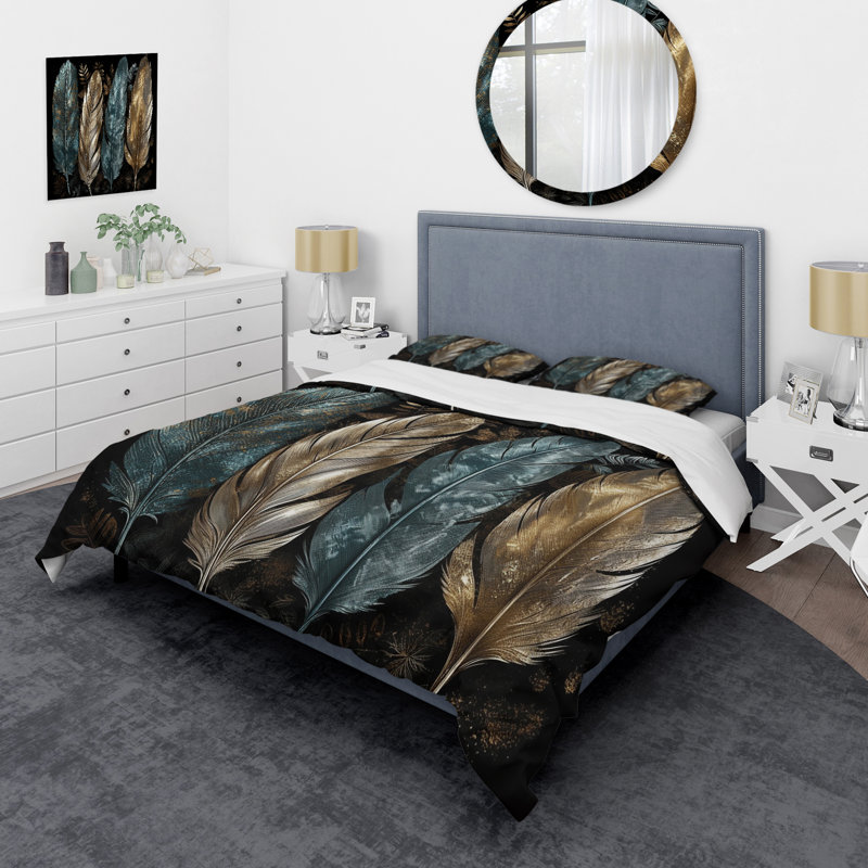 Ensemble de housse de couette Gold Gilded Feathers I BeddingMicrofiber / Polyester