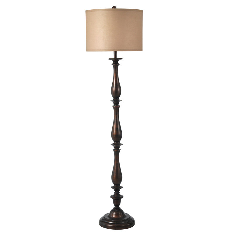 Lampe sur pied traditionnelle 61 po Aseem - Finition bronze - Abat-jour rigide en soie taupe, Bronze Charlton