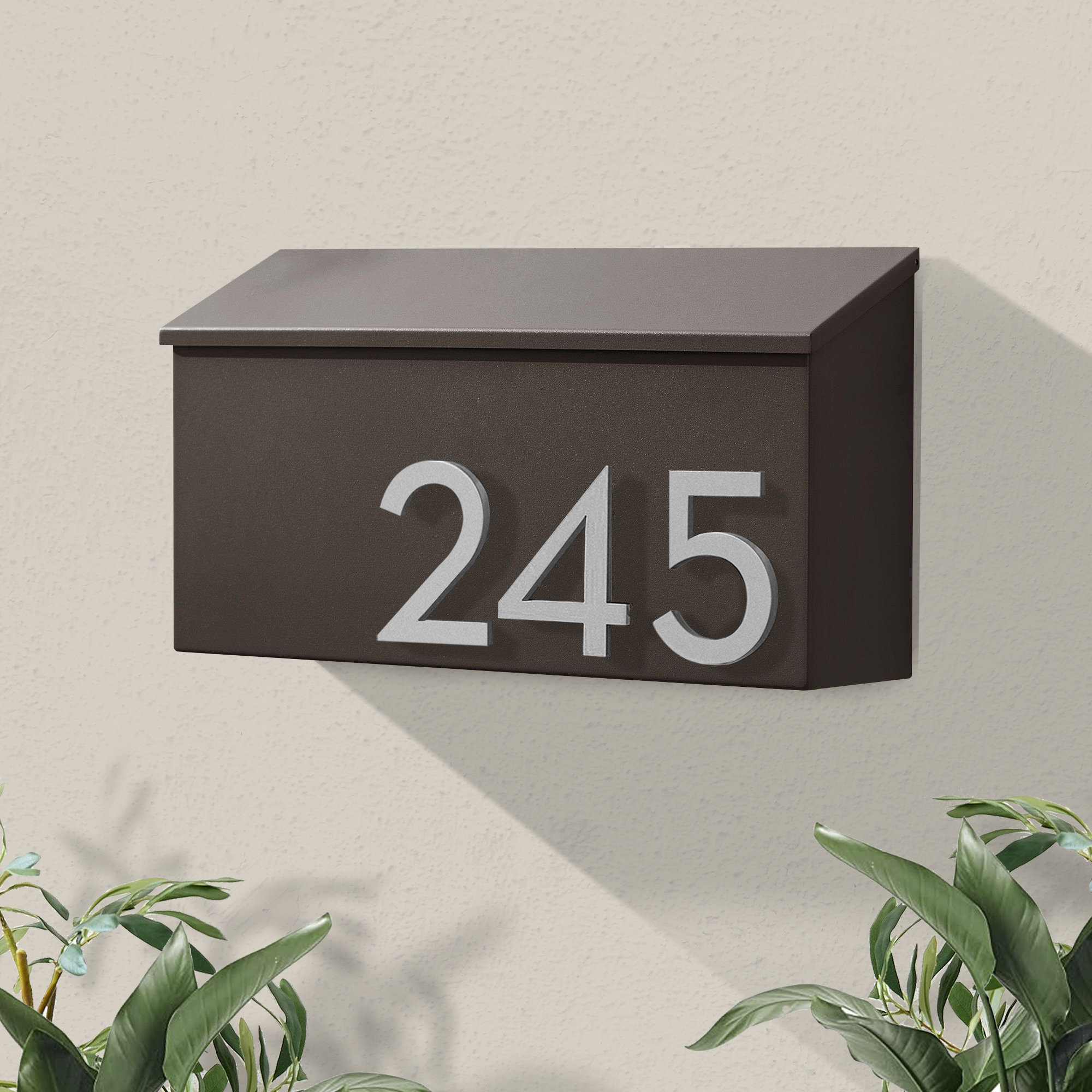 The OG Wall Mounted Steel Mailbox, Silver, Yes, Brown