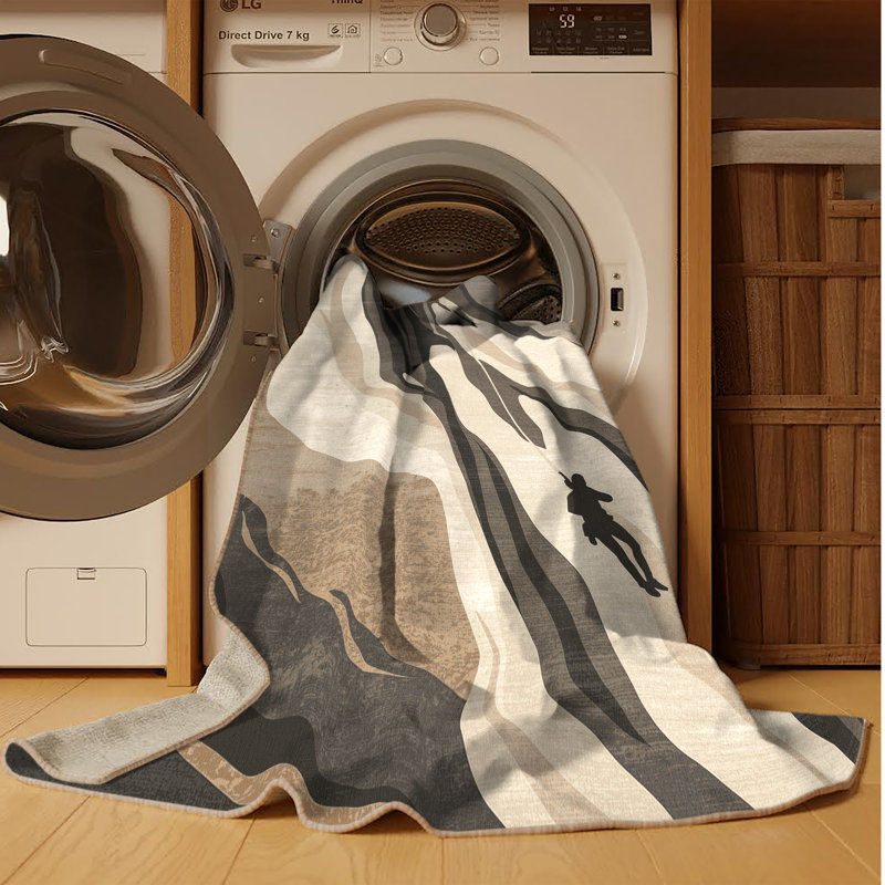 Tapis rustique gris et beige lavable à la machine Aguilar, 7 x 9