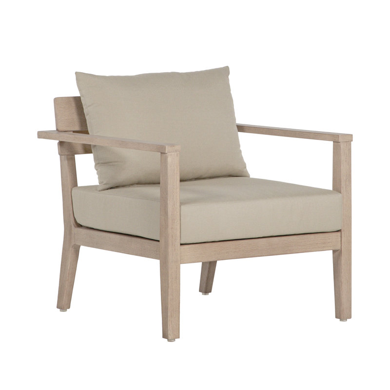 Méridienne d'extérieur Ladaris en bois d'eucalyptus brossé naturel avec coussins
