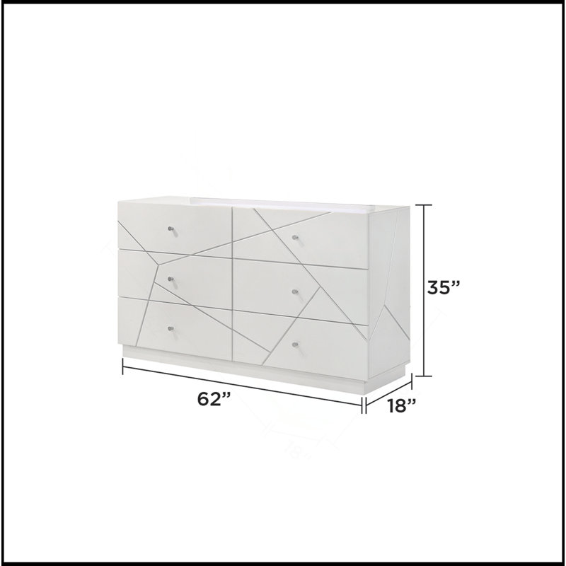 Commode Manhattan - Design géométrique avec finition laquée et tiroirs doublés de velours rouge pour les chambres à coucher modernes
