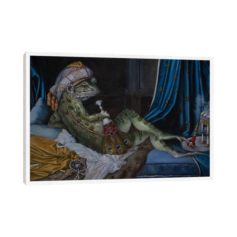 Frog Odalisque by Melinda Copper - Painting on Canvas, 66.04 cm H x 45.72 cm W, White Framed