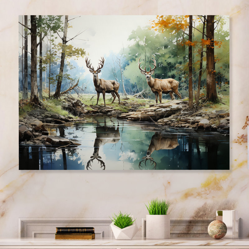 Deer Majestic Reflections - impression sur métal, H 16 po x l 32 po