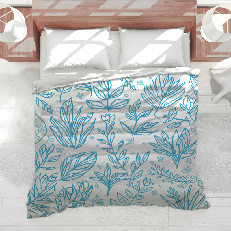 Blue Botanical Line Art Comforter, Twin
