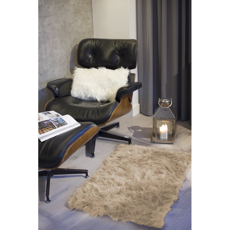 Shawnta Faux Sheepskin Fur Tan Area Rug, Rectangle 3' x 5'